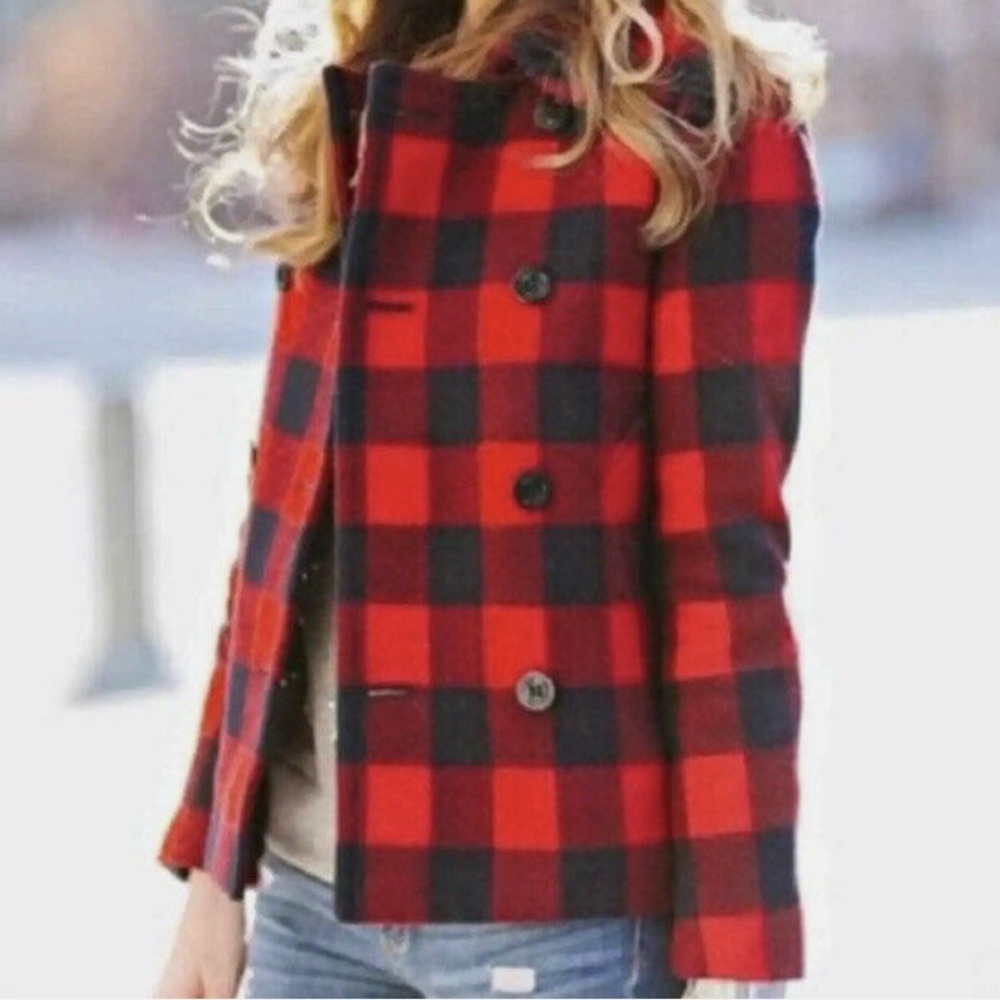 J Crew Buffalo Plaid wool coat, size 2